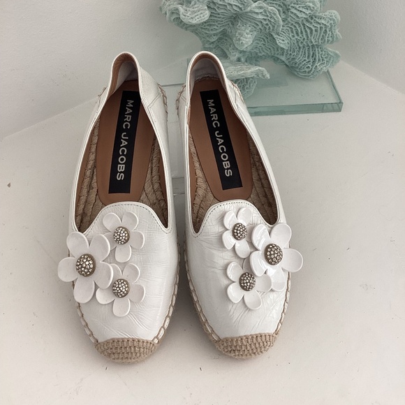 Marc Jacobs White Leather Crystal Embellished Sneakers Shoes